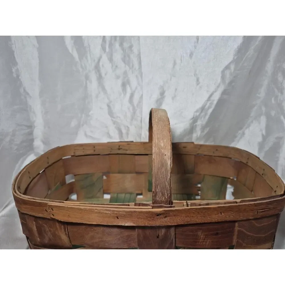 Antique Woven Wood Splint Gathering/Fruit/Market Basket With Handle 9